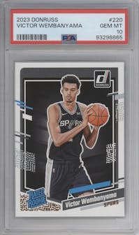 Victor Wembanyama from the 2023-24 Panini Donruss set graded by PSA and given an overall grade of 10.