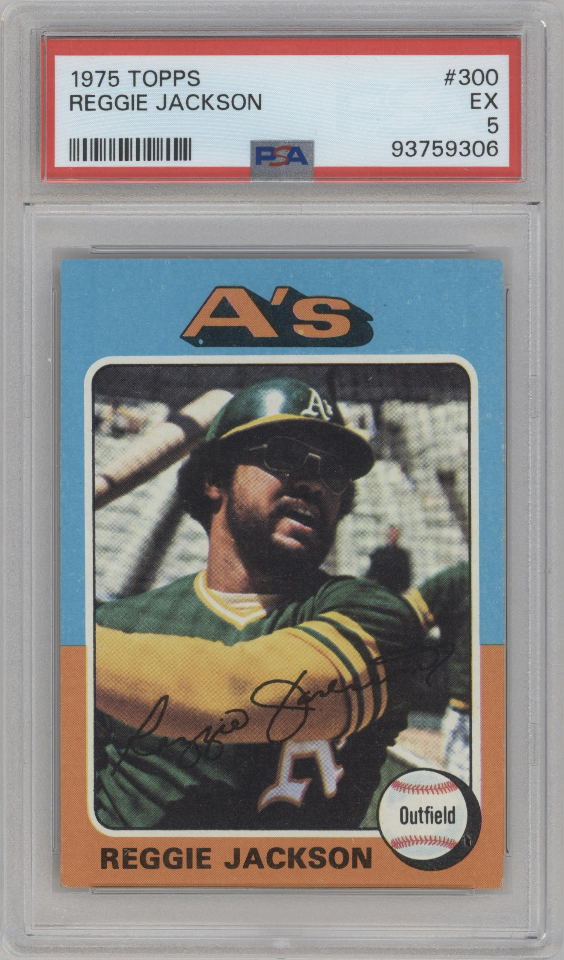 Reggie Jackson from the 1975 Topps set graded by PSA and given an overall grade of 5.