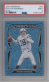  Peyton Manning from the 2024 Panini Obsidian set featuring a Blue parallel graded by PSA and given an overall grade of 9.
