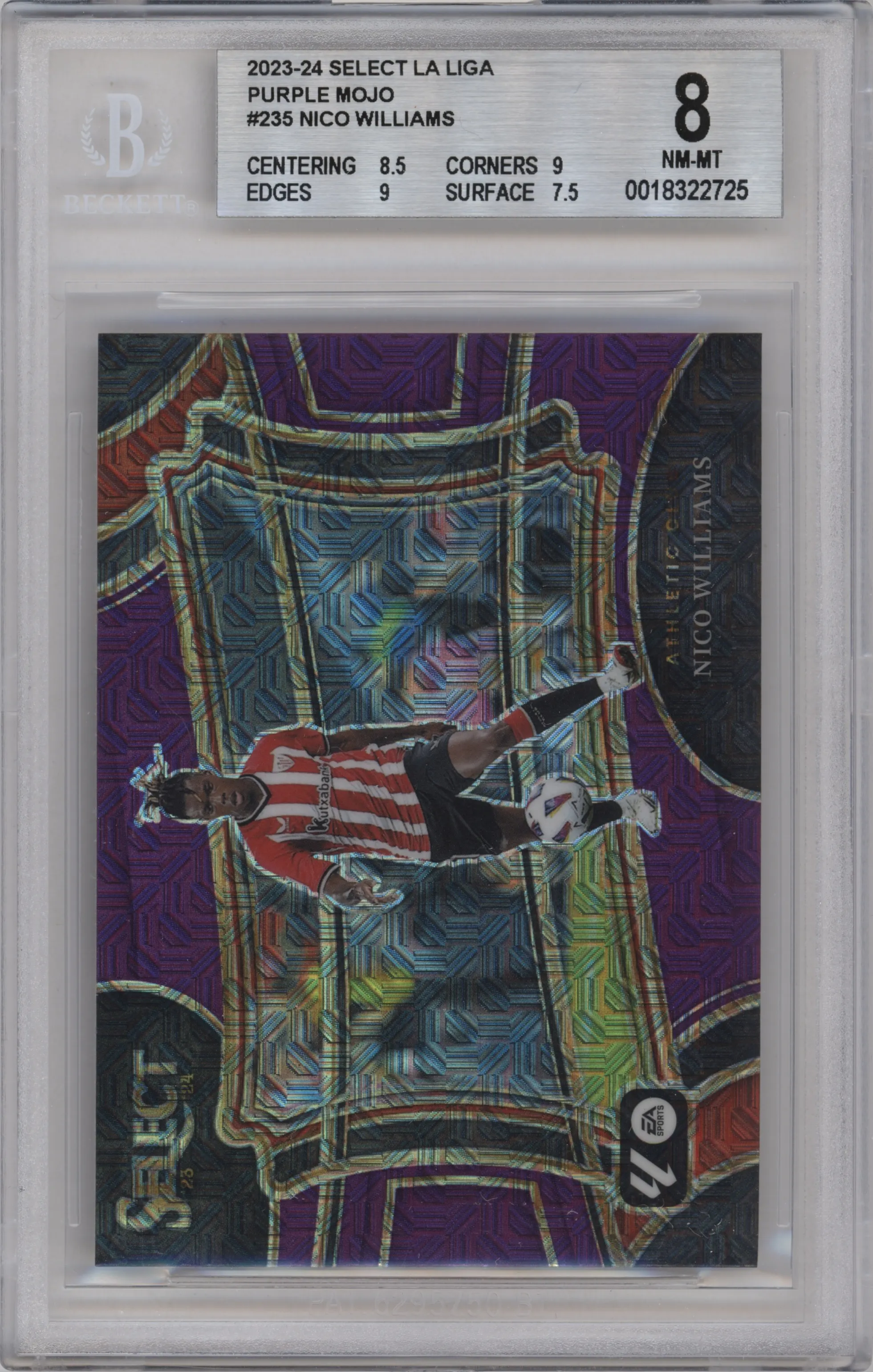 2023 Panini Select La Liga Field Lvl. Nico Williams Purple Mojo Prizm BGS 8