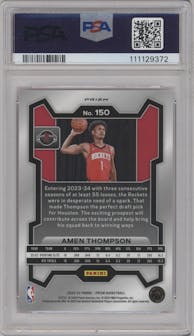 Amen Thompson from the 2023-24 Panini Prizm set featuring a Pink Ice parallel graded by PSA and given an overall grade of 10.
