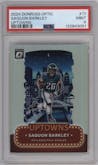 Saquon Barkley from the 2024 Donruss Optic set graded by PSA and given an overall grade of 9.