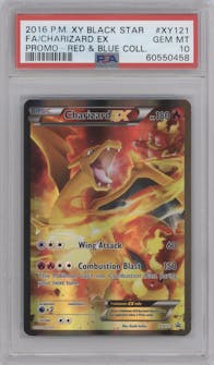 Charizard EX from the 2016 Pokemon XY set featuring a Blue Red Collection Box parallel graded by PSA and given an overall grade of 10.