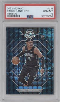 Paolo Banchero from the 2022-23 Panini Mosaic set featuring a Genesis parallel graded by PSA and given an overall grade of 10.