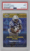 Edgerrin James  from the 2003 Topps Finest set featuring a Gold Xfractor parallel graded by PSA and given an overall grade of 9.