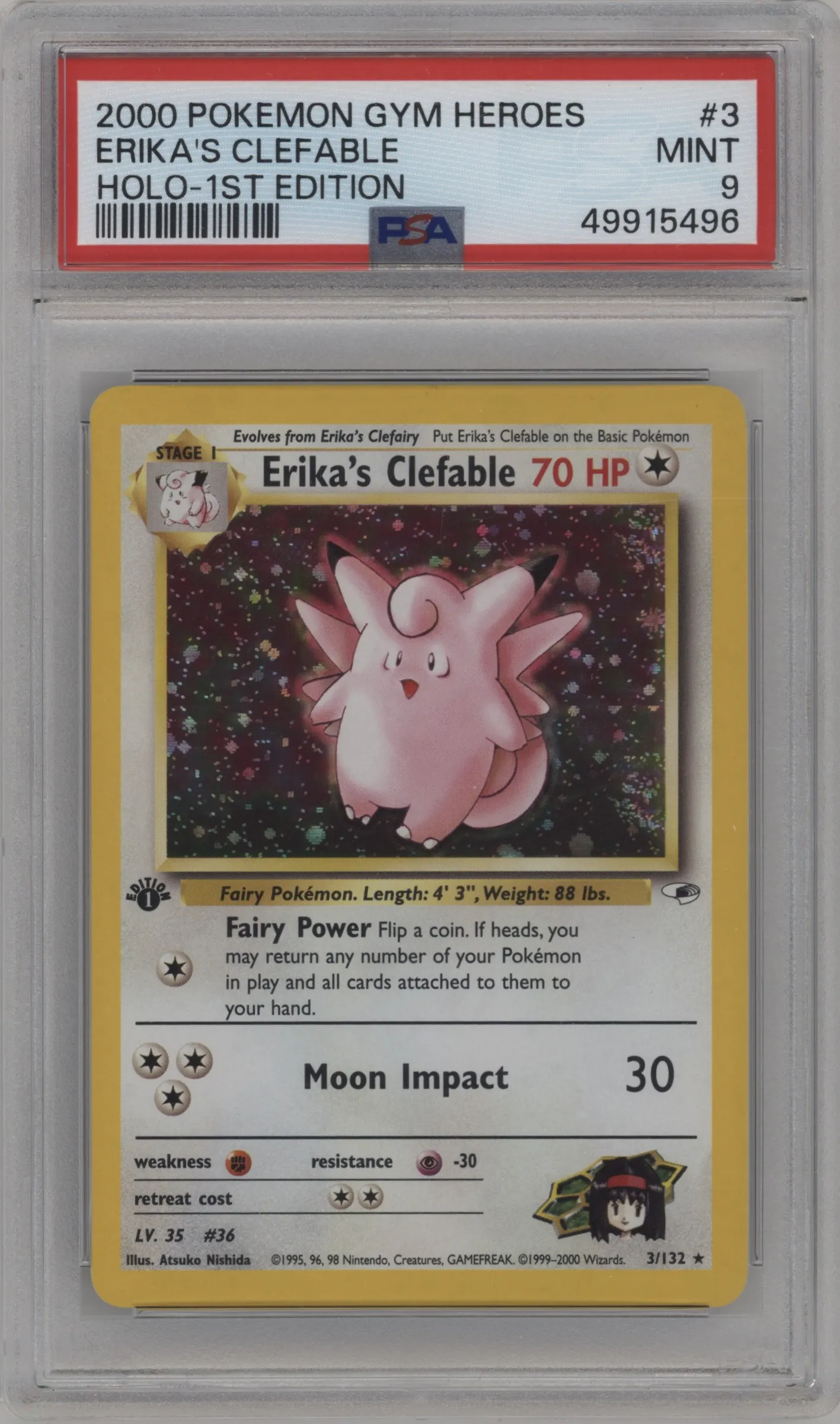 2000 Pokemon GH Gym Heroes Erika's Clefable #3 PSA 9