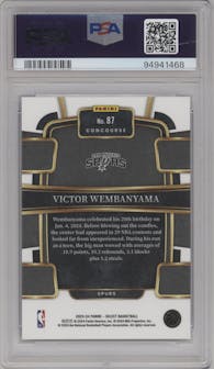 Victor Wembanyama from the 2023-24 Panini Select  set featuring a Blue Retail parallel graded by PSA and given an overall grade of 10.