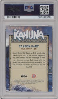 Jaxson Dart from the 2024 Bowman University Chrome set graded by PSA and given an overall grade of 10.