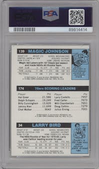 Larry Bird/Julius Erving/Magic Johnson from the 1980-81 Topps set graded by PSA and given an overall grade of 6.