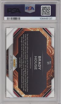 Brady House from the 2024 Panini Prizm set featuring a Gold Prizm parallel graded by PSA and given an overall grade of 10.