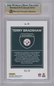 Terry Bradshaw from the 2024 Donruss set featuring a Gold parallel graded by Beckett and given an overall grade of 9.5.