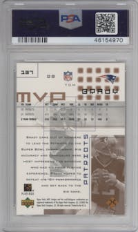 Tom Brady from the 2002 Upper Deck MVP set graded by PSA and given an overall grade of 9.