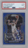 Stephen Curry from the 2020-21 Panini Prizm set featuring a Blue Shimmer parallel graded by PSA and given an overall grade of 9.
