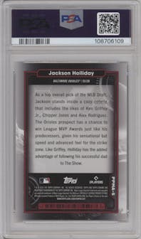Jackson Holliday from the 2024 Topps Cosmic Chrome set graded by PSA and given an overall grade of 10.