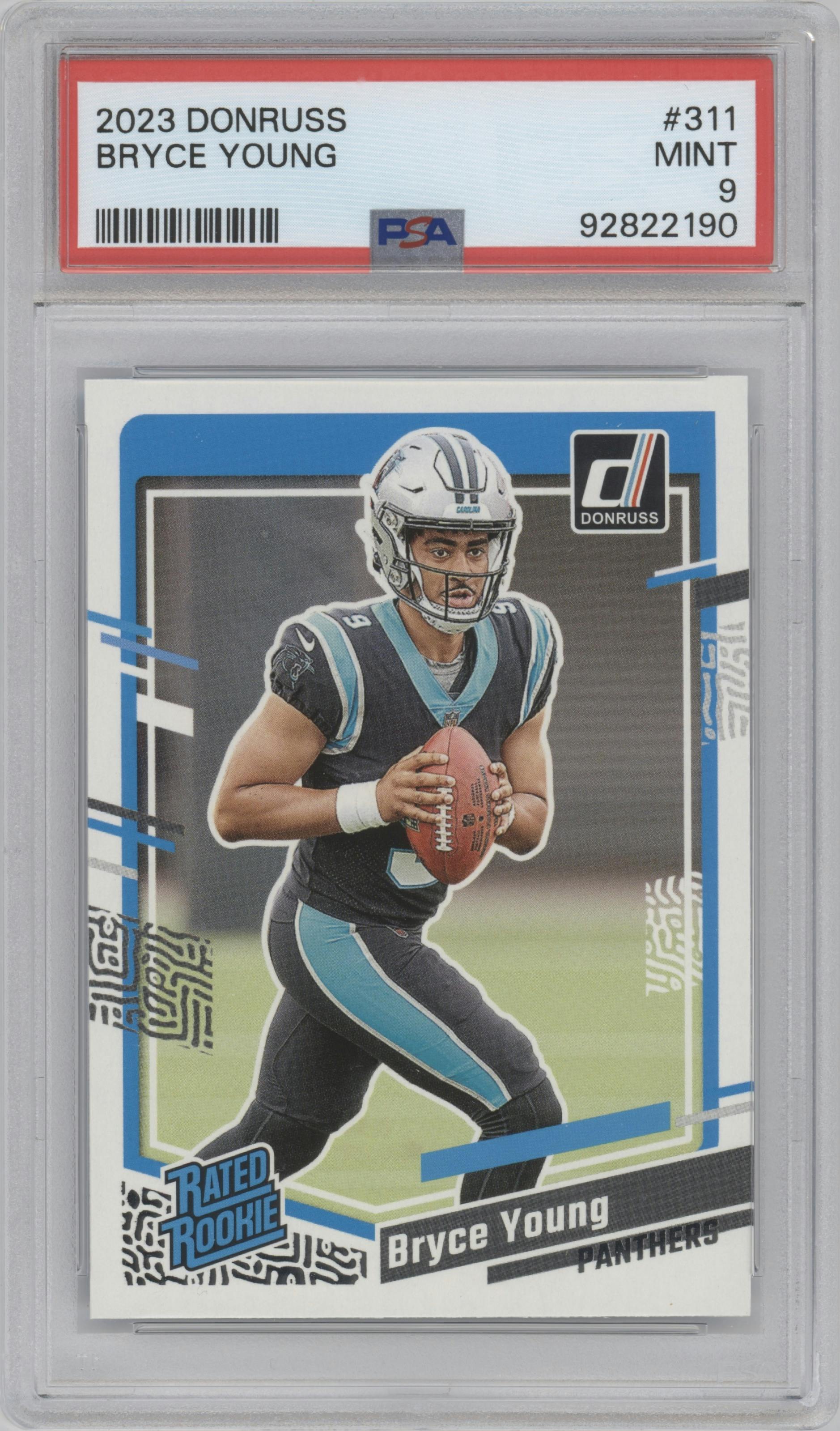 Bryce Young from the 2023 Panini Donruss set graded by PSA and given an overall grade of 9.