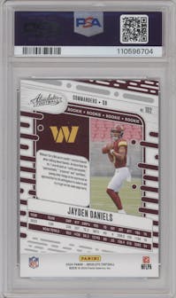 Jayden Daniels from the 2024 Panini Absolute set graded by PSA and given an overall grade of 10.