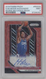 Shai Gilgeous-Alexander from the 2018-19 Panini Prizm set featuring a Choice parallel graded by PSA and given an overall grade of 9.