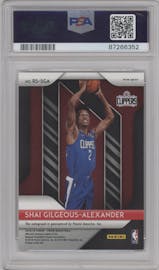 Shai Gilgeous-Alexander from the 2018-19 Panini Prizm set featuring a Choice parallel graded by PSA and given an overall grade of 9.