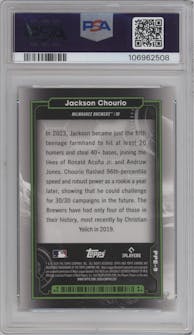 Jackson Chourio from the 2024 Topps Cosmic Chrome set graded by PSA and given an overall grade of 10.