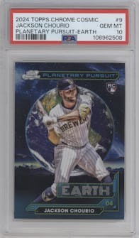 Jackson Chourio from the 2024 Topps Cosmic Chrome set graded by PSA and given an overall grade of 10.