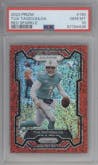 Tua Tagovailoa from the 2023 Panini Prizm set featuring a Red Sparkle parallel graded by PSA and given an overall grade of 10.