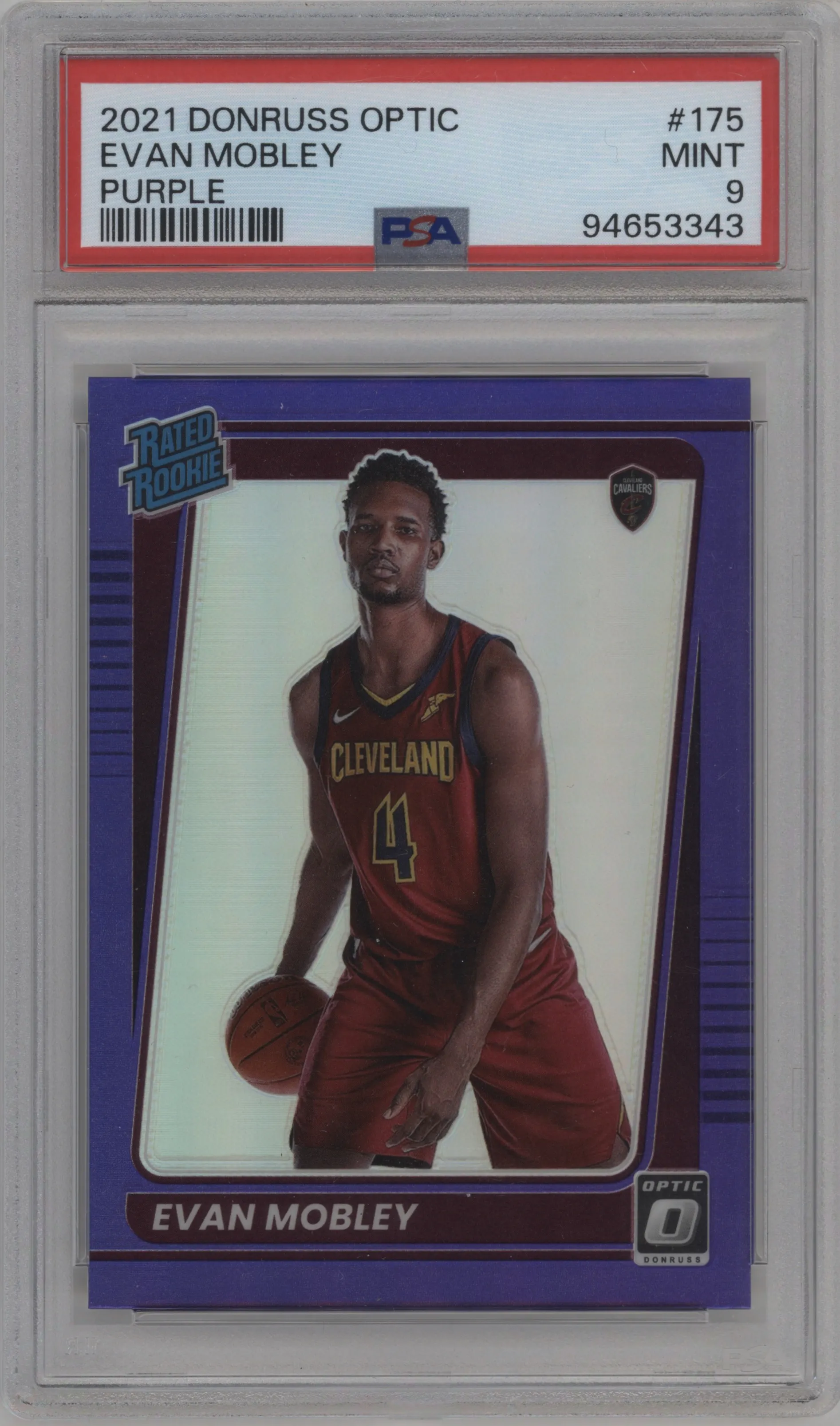 2021 Panini Donruss Optic Rated Rookie Evan Mobley Purple PSA 9