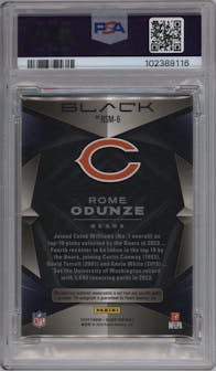 Rome Odunze from the 2024 Panini Black set featuring a Gold parallel graded by PSA and given an overall grade of 8.