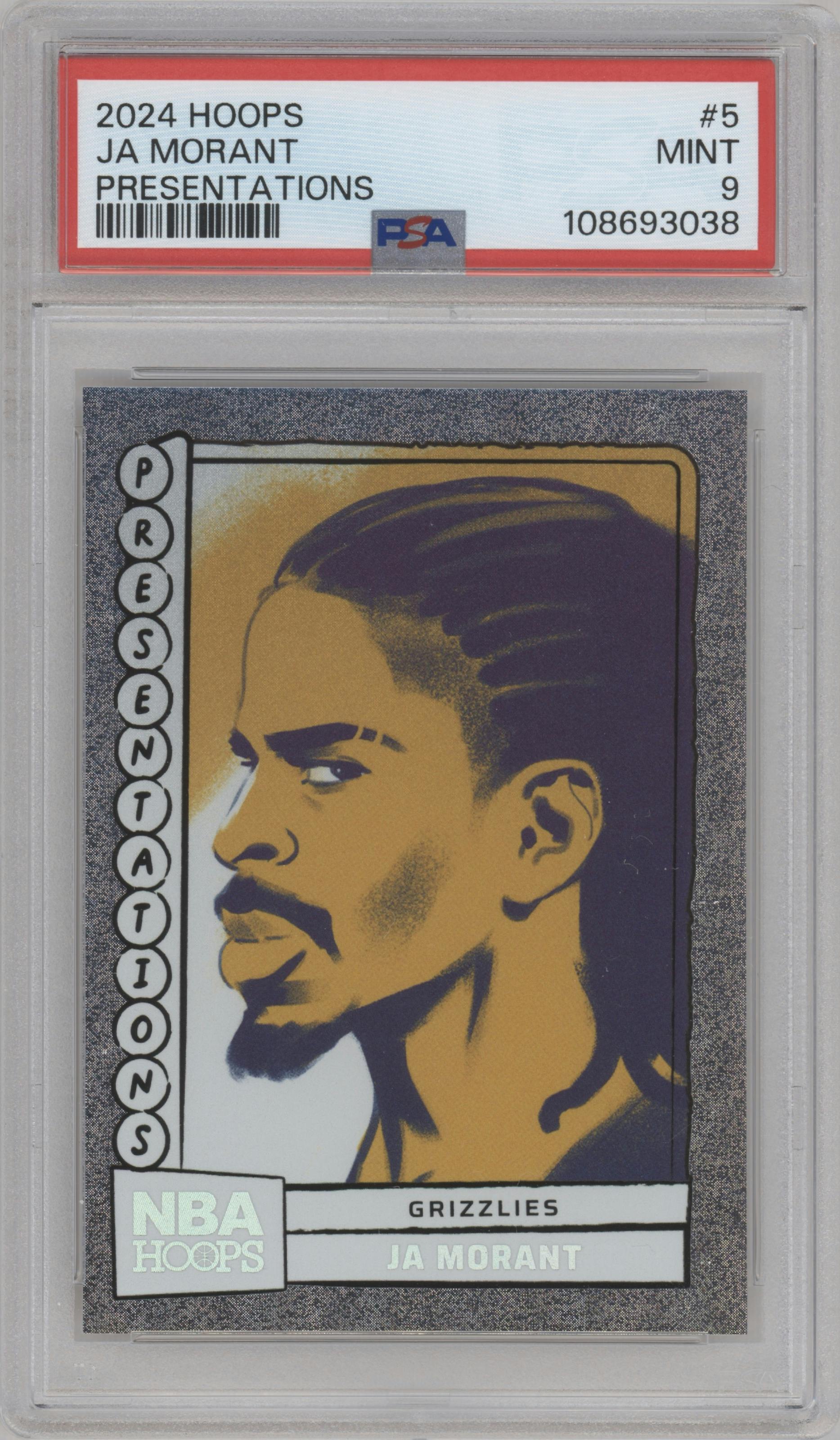 Ja Morant from the 2024-25 Panini NBA Hoops set graded by PSA and given an overall grade of 9.