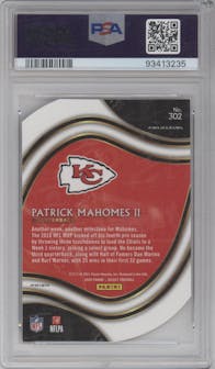 Patrick Mahomes II from the 2020 Panini Select set featuring a Die-Cut Red parallel graded by PSA and given an overall grade of 10.