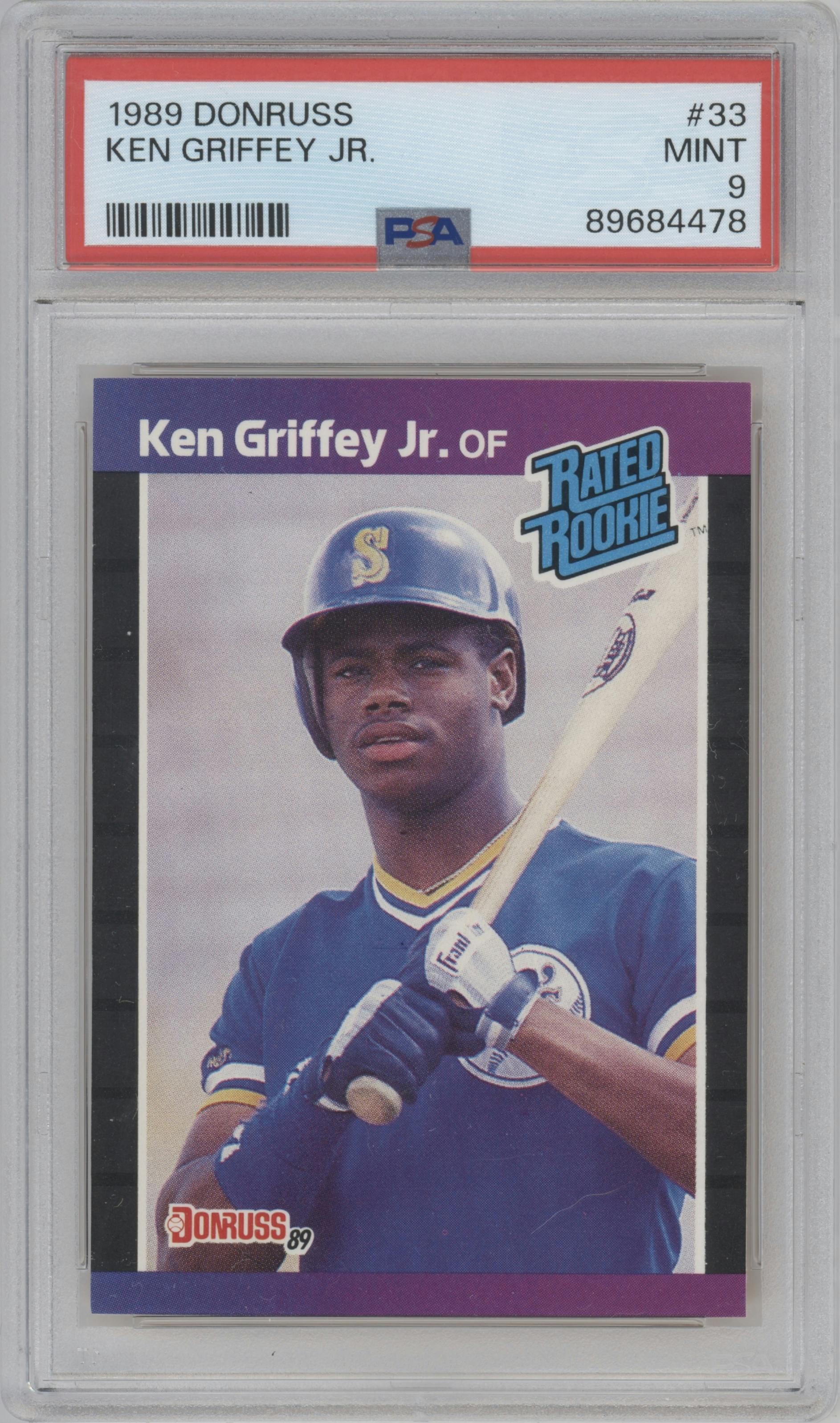 Ken Griffey Jr. from the 1989 Donruss set graded by PSA and given an overall grade of 9.