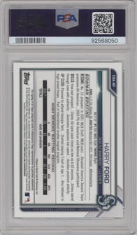 Harry Ford from the 2021 Bowman Draft set featuring a Green Refractor parallel graded by PSA and given an overall grade of 10.