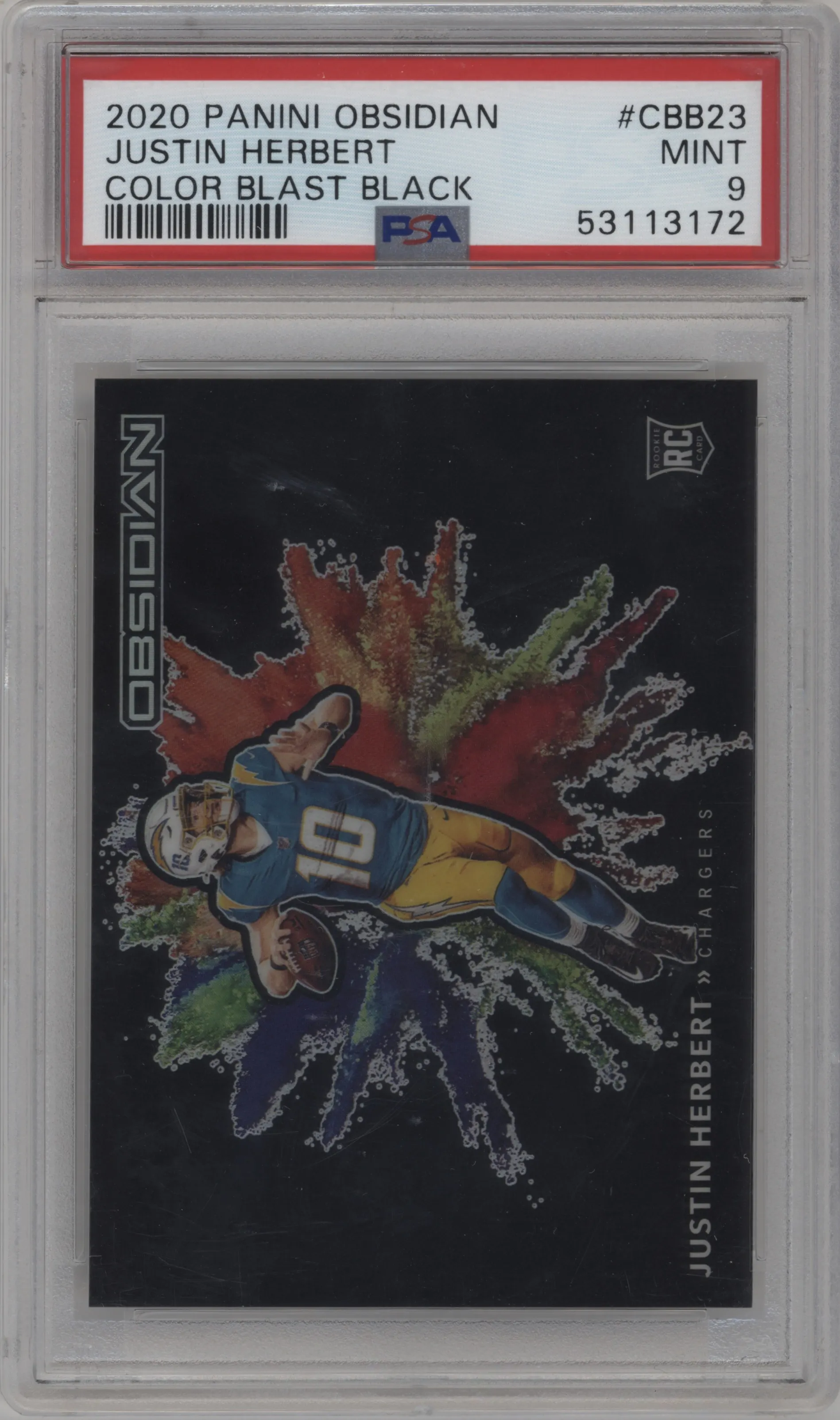 2020 Panini Obsidian Color Blast Black Justin Herbert PSA 9