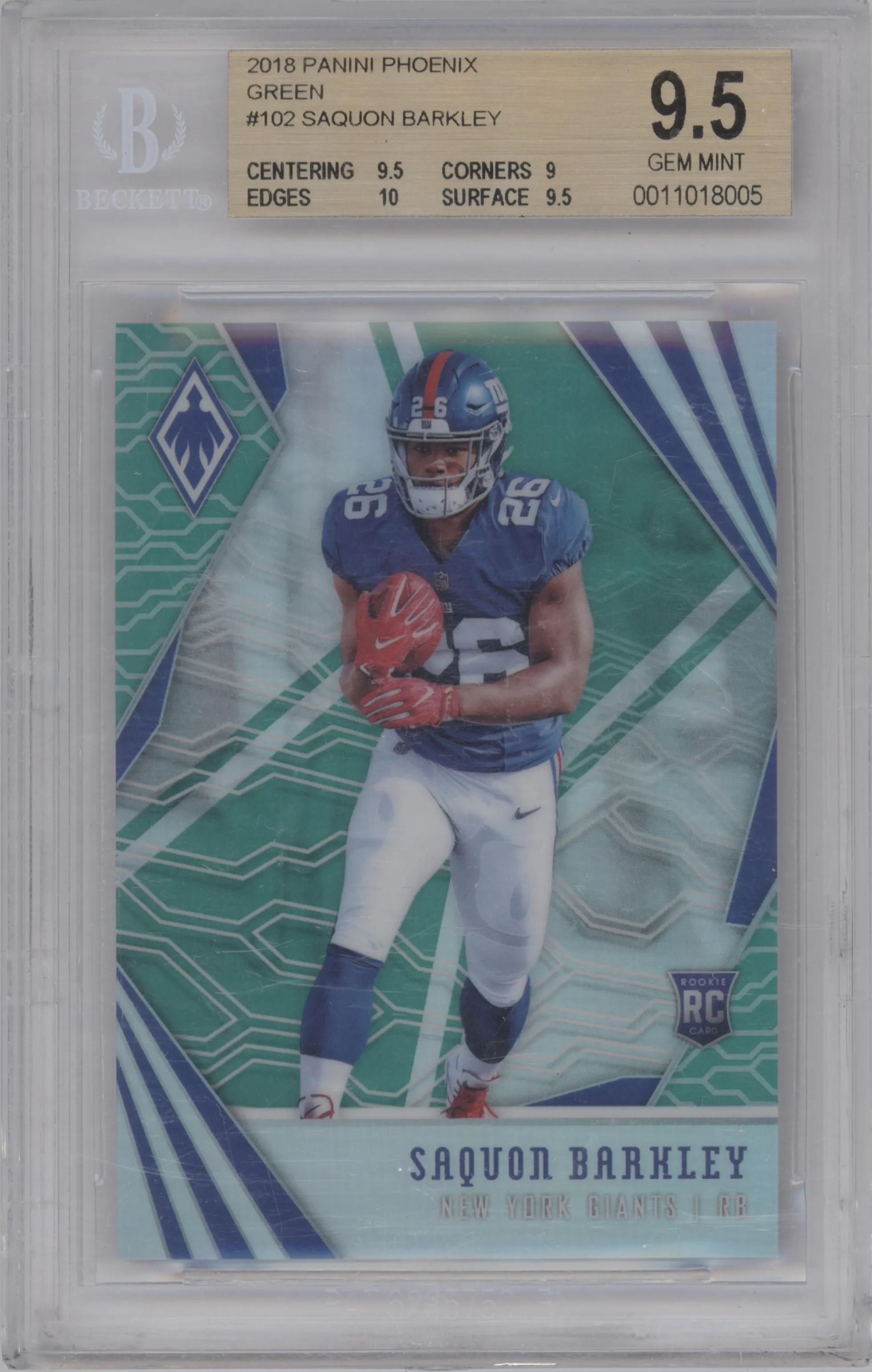 2018 Panini Phoenix Saquon Barkley Green #102 BGS 9.5