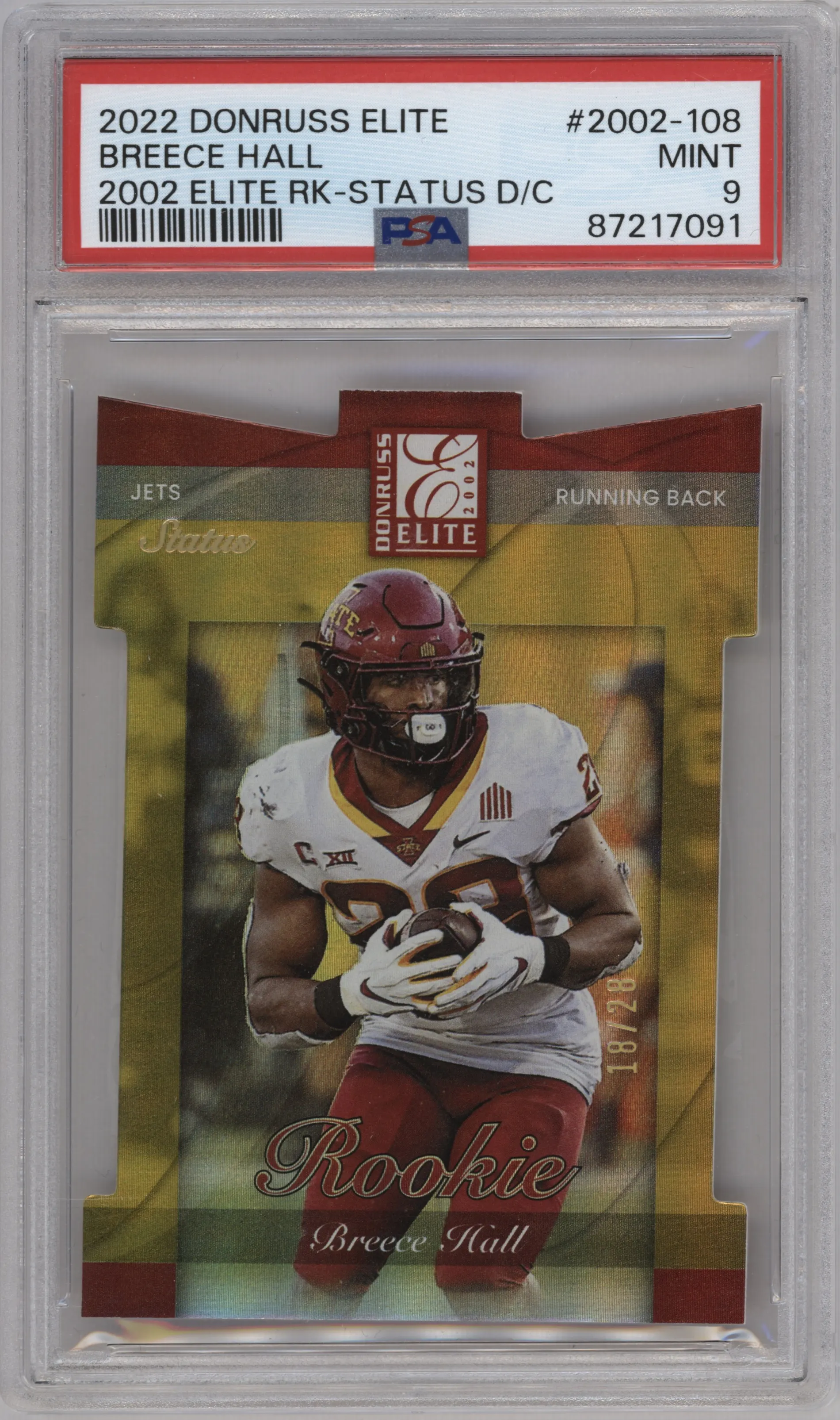 2022 Panini Donruss Elite 2002 Elite Rke. Breece Hall Status Die Cut #2002-108 PSA 9