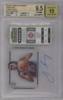 Jaden Ivey from the 2022-23 Panini Contenders set featuring a Clear Ticket parallel graded by Beckett and given an overall grade of 9.5.