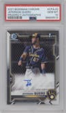 Jeferson Quero from the 2021 Bowman Chrome set graded by PSA and given an overall grade of 10.
