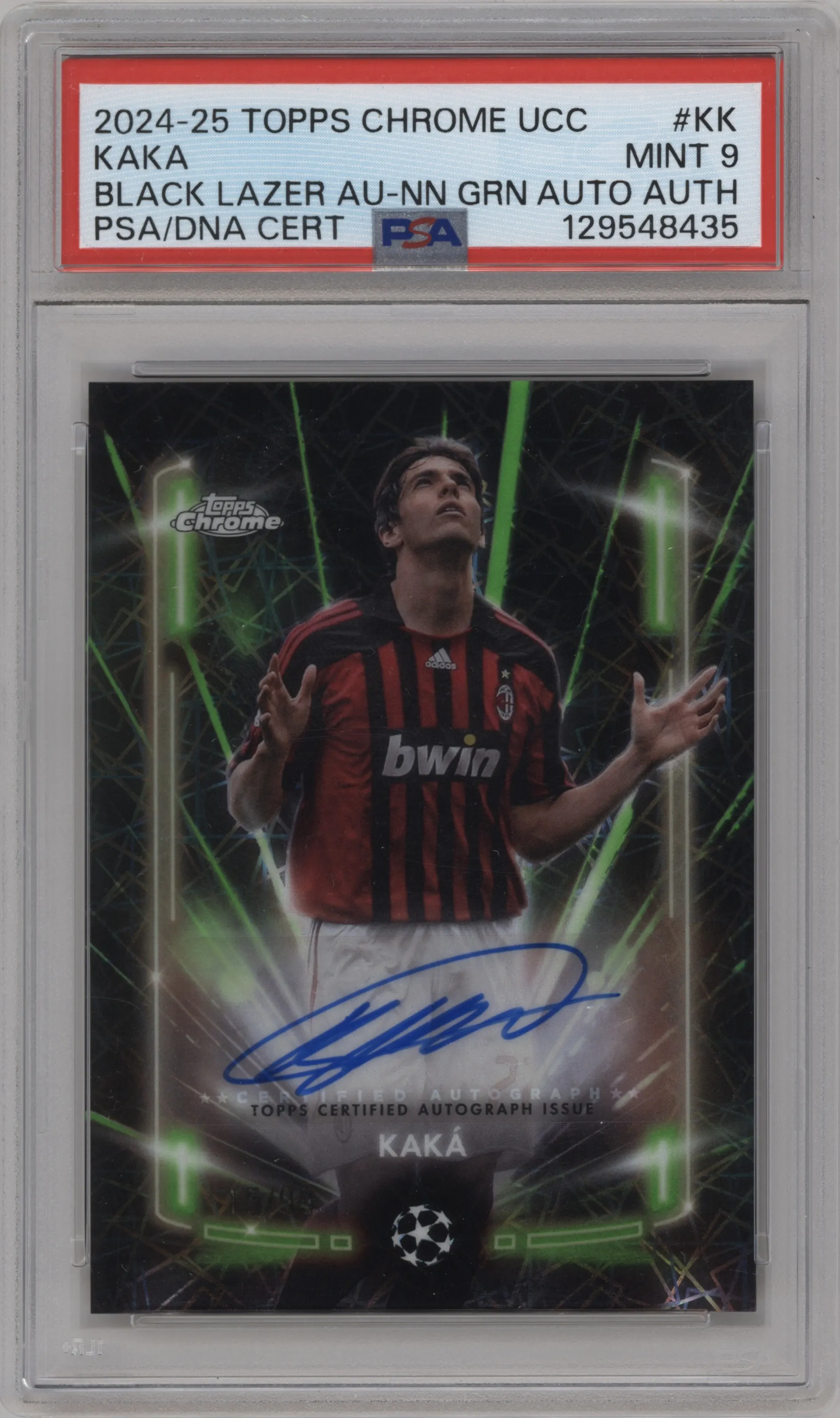 2024 Topps Chrome UEFA Club Competitions Black Lazer Auto Kaka Neon Green Lazer #BLA-KK PSA 9