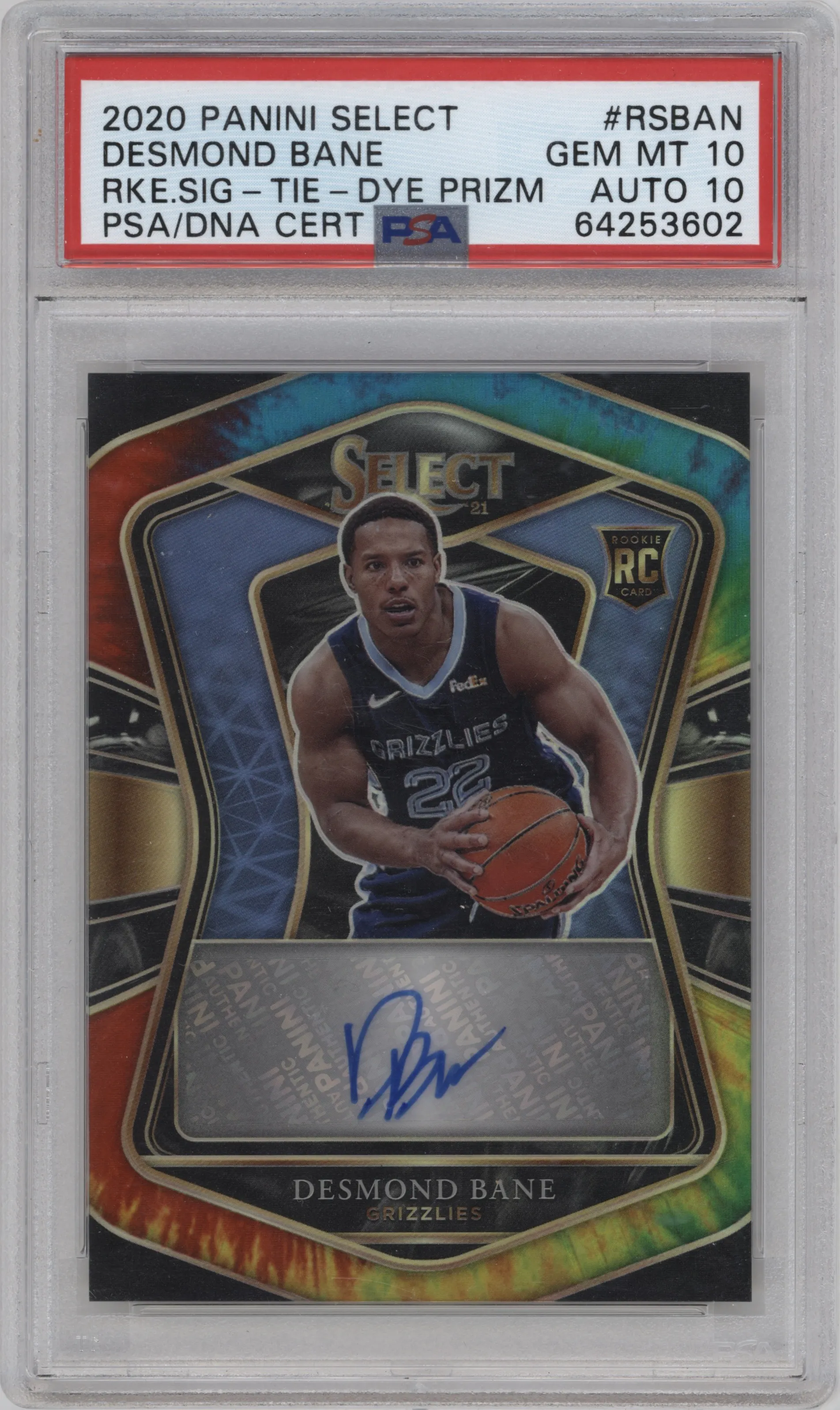 2020 Panini Select Rke.Sig. Desmond Bane Tie-Dye PSA 10