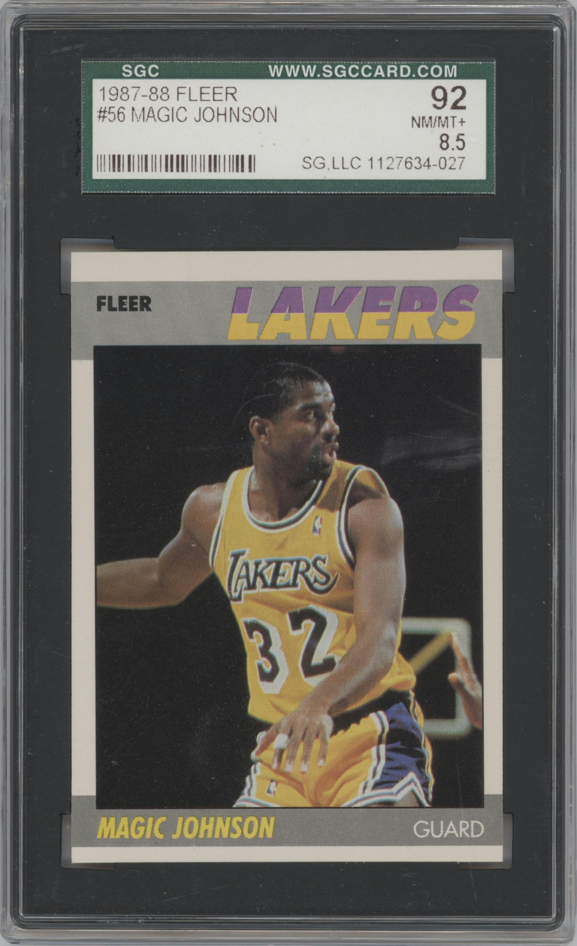 Magic Johnson from the 1987-88 Fleer set graded by SGC and given an overall grade of 8.5.