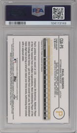 Paul Skenes from the 2024 Topps Gilded Collection set featuring a Red/Gold parallel graded by PSA and given an overall grade of 10.