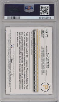 Paul Skenes from the 2024 Topps Gilded Collection set featuring a Red/Gold parallel graded by PSA and given an overall grade of 10.