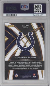 Jonathan Taylor from the 2019 Panini Select  set graded by PSA and given an overall grade of 9.