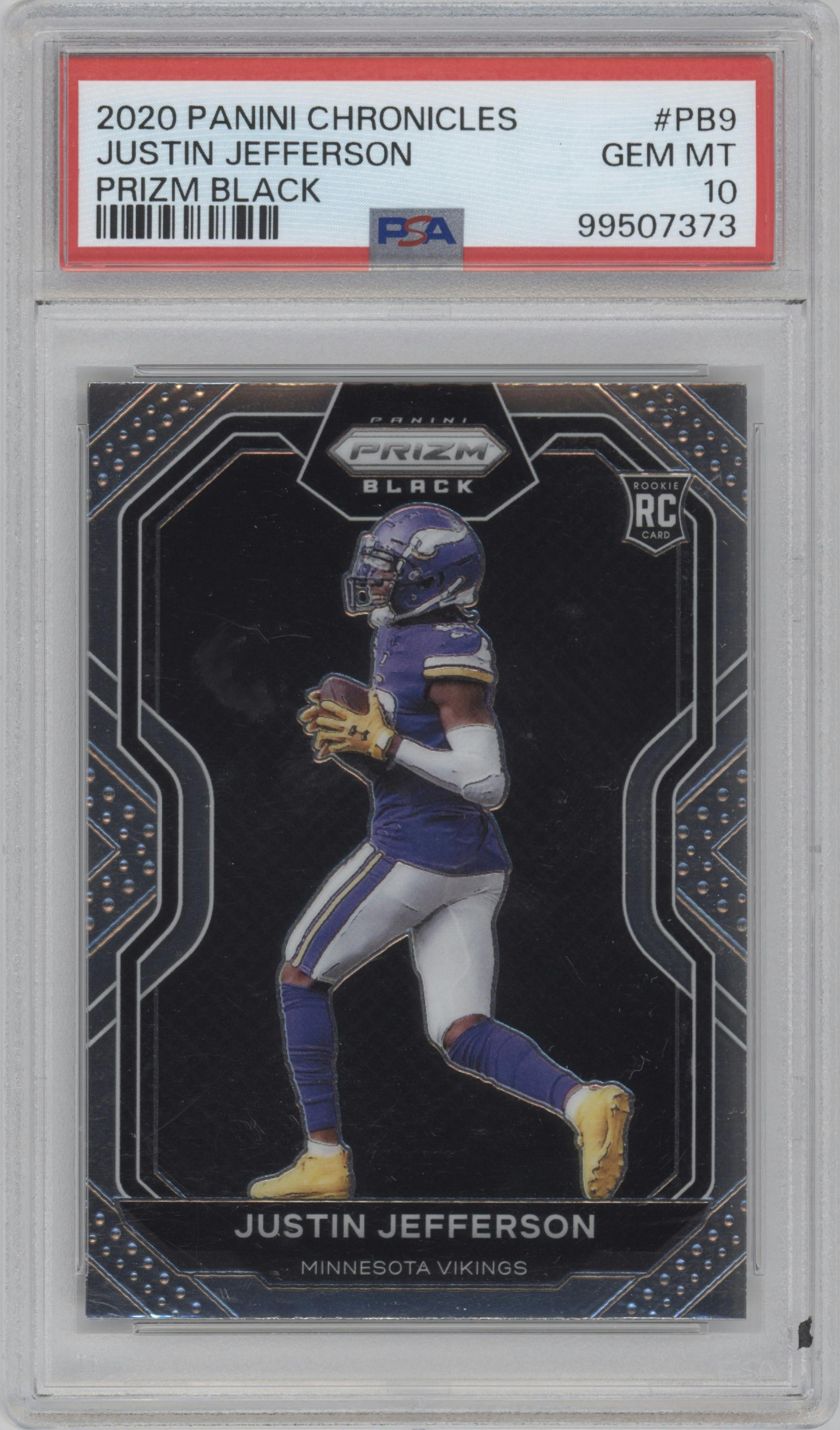 Justin Jefferson from the 2020 Panini Chronicles set graded by PSA and given an overall grade of 10.