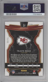 Travis Kelce from the 2019 Panini Select  set featuring a Red Prizm parallel graded by PSA and given an overall grade of 10.