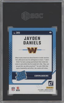 Jayden Daniels from the 2024 Donruss set graded by SGC and given an overall grade of 9.5.