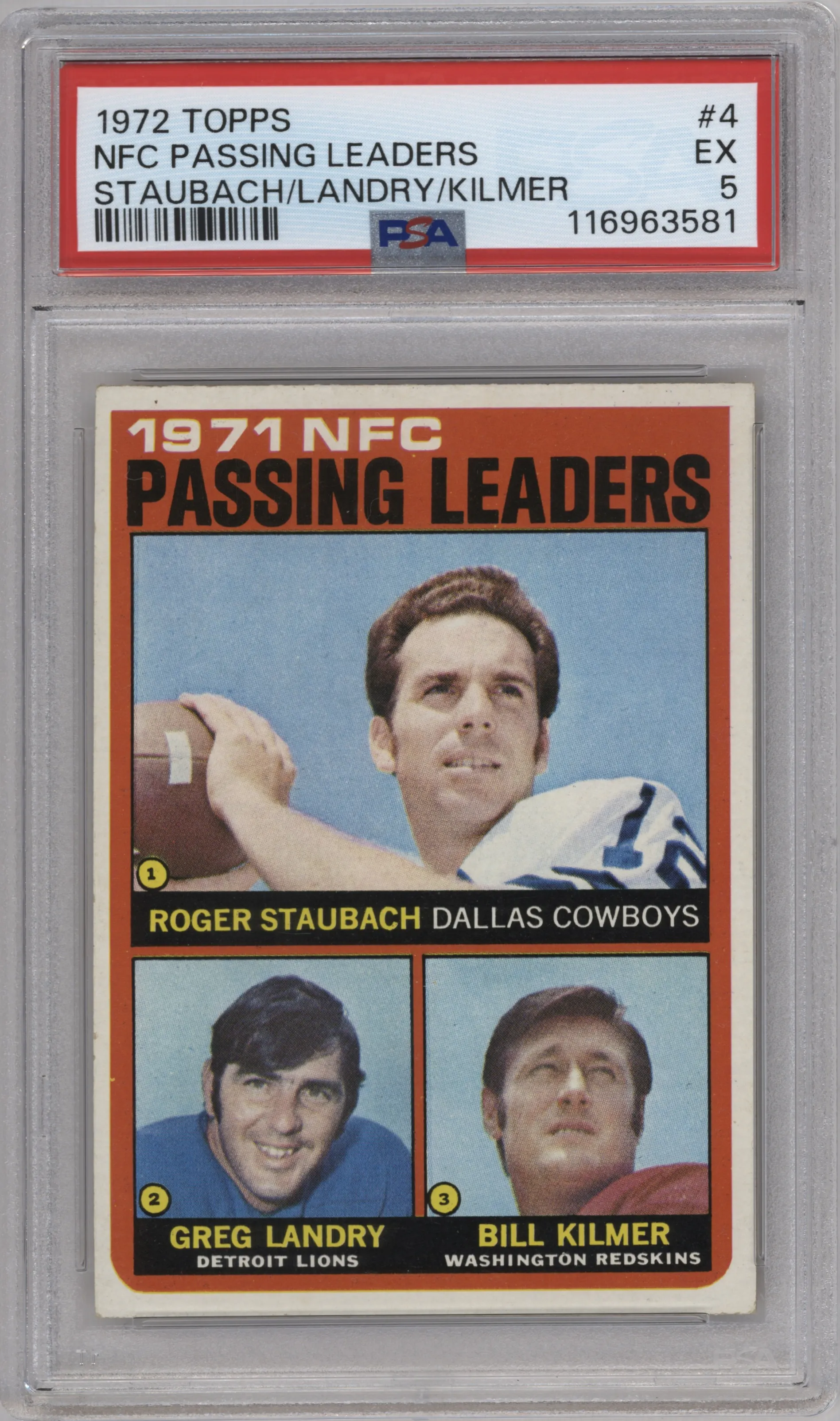 1972 Topps Roger Staubach/Greg Landry/Billy Kilmer #4 PSA 5