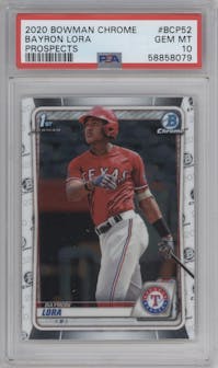 Bayron Lora from the 2020 Bowman set graded by PSA and given an overall grade of 10.