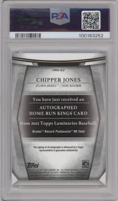 Chipper Jones from the 2021 Topps Luminaries set graded by PSA and given an overall grade of 10.