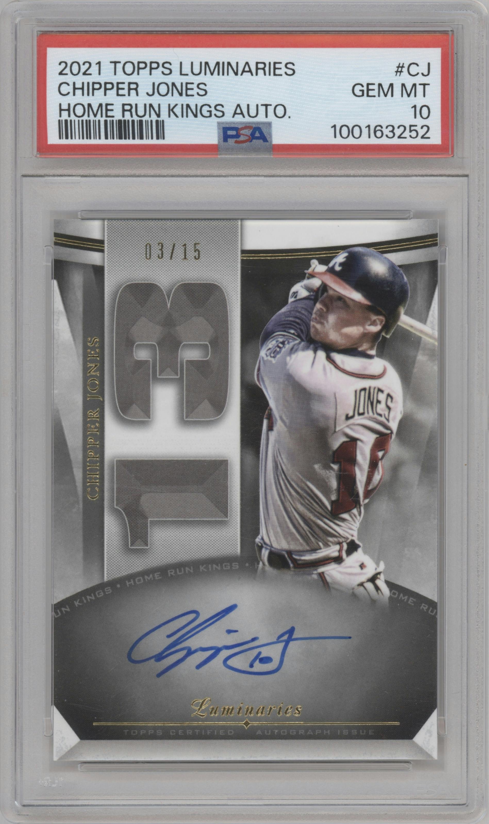 Chipper Jones from the 2021 Topps Luminaries set graded by PSA and given an overall grade of 10.