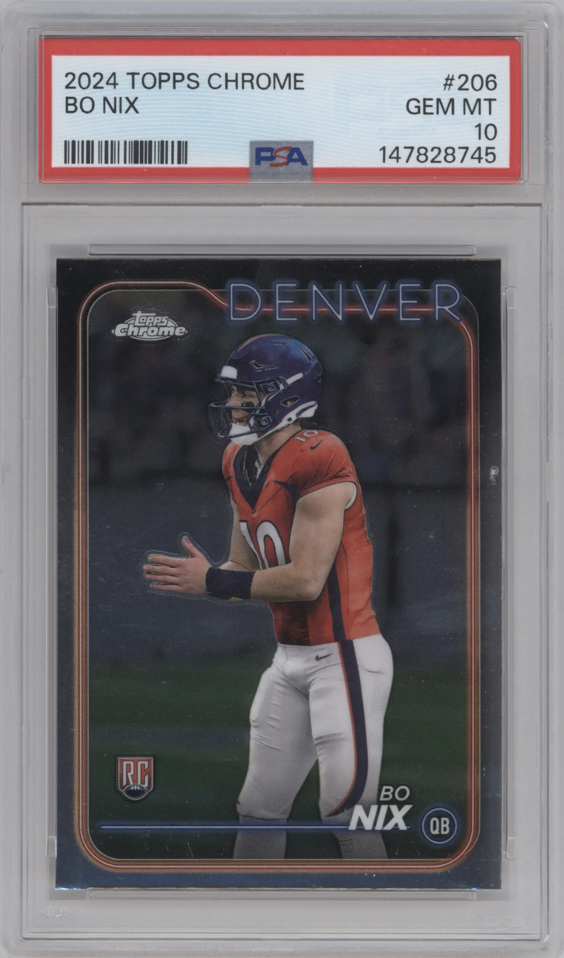2024 Topps Chrome Bo Nix PSA 10